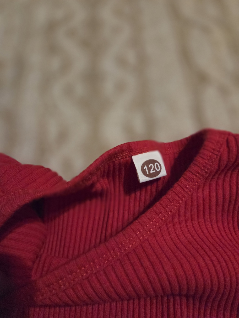 Red Ribbed Long Sleeve Ruffle Shoulder Top - Picture 2 of 2